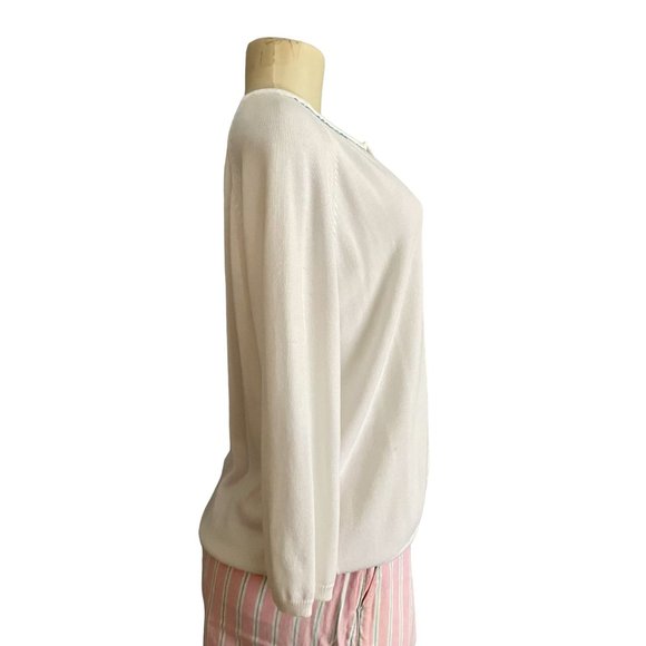 Vintage 80s White Stag Sweater Size L in White with Floral details long sleeves - Picture 7 of 10